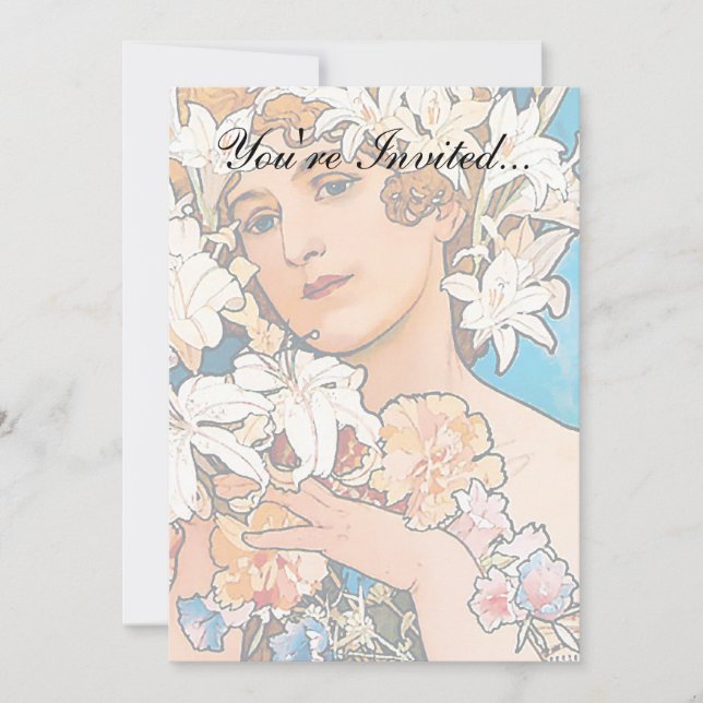 Invitation Alphonse Mucha - Fleur - Art Nouveau Rétro (Devant)