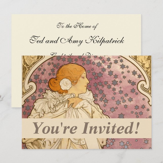 Invitation Alphonse Mucha La Dame Aux Camelias : Art Nouveau  (Devant / Derrière)