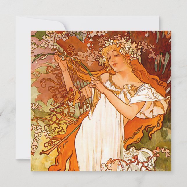 Invitation Alphonse Mucha Printemps Art Nouveau (Devant)