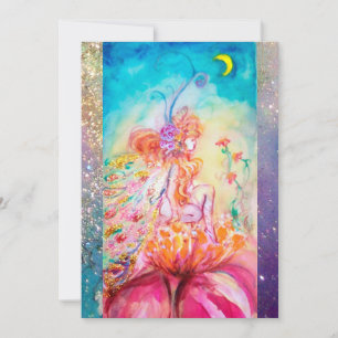 Invitation ALTHEA, monogramme bleu rose jaune vert étincelant