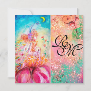 Invitation ALTHEA , monogramme rose bleu jaune vert scintilla