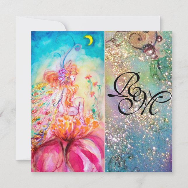 Invitation ALTHEA , monogramme rose bleu jaune vert scintille (Devant)