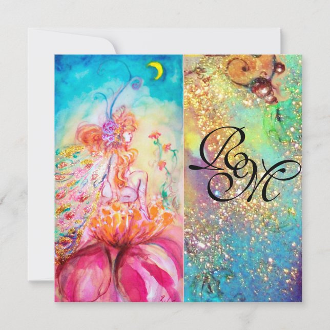 Invitation ALTHEA, monogramme rose bleu jaune vert scintillem (Devant)