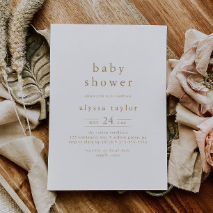 Invitation ALYSSA Boho White et Gold Girl Baby shower simple
