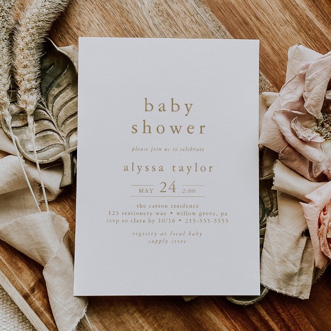 Invitation ALYSSA Boho White et Gold Girl Baby shower simple (ALYSSA Boho White and Gold Girl Simple Baby Shower Invitation)