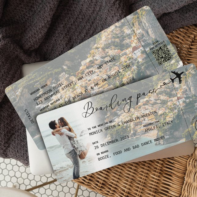 Invitation AMALFI Boarding Pass Destination Wedding Code QR (Créateur téléchargé)