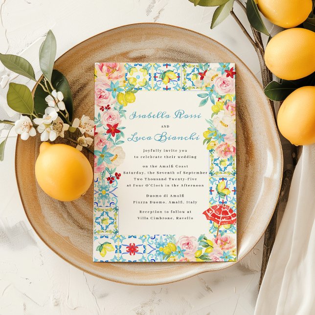 Invitation Amalfi Coast Bleu tuiles Mariage italien (Créateur téléchargé)