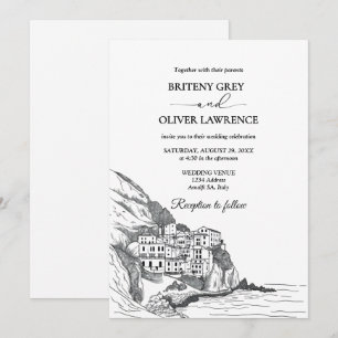 Invitation Amalfi Coast Italie Aquarelle Skyline Mariage
