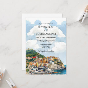 Invitation Amalfi Coast Italie Aquarelle Skyline Mariage