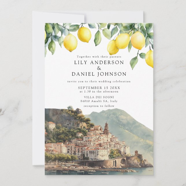 Invitation Amalfi Coast Lemons Italy Photo Wedding (Devant)