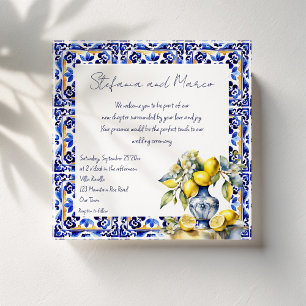 Invitation Amalfi italien tuiles bleu citrons mariage