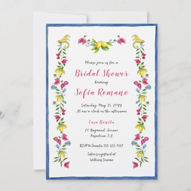 Invitation Amalfi Méditerranéen Fleurs Mariage  (Devant)