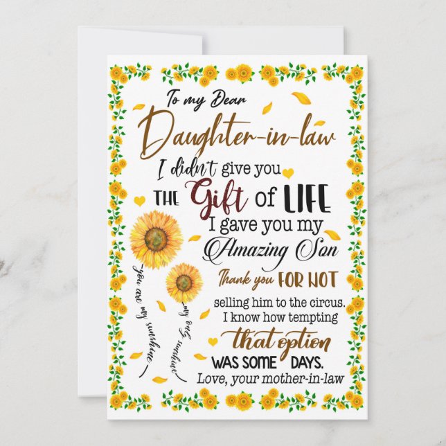 Invitation Amants de filles | À ma chère belle-fille (Devant)