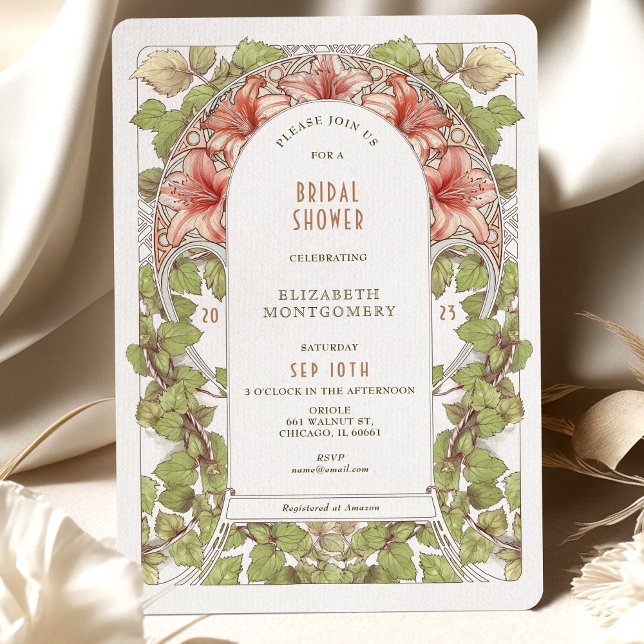 Invitation Amaryllis Art Nouveau Douche pour la future mariée (Créateur téléchargé)