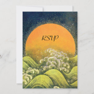 Invitation AMATERASU, DÉESSE DU SOLEIL RSVP, jaune vert noir