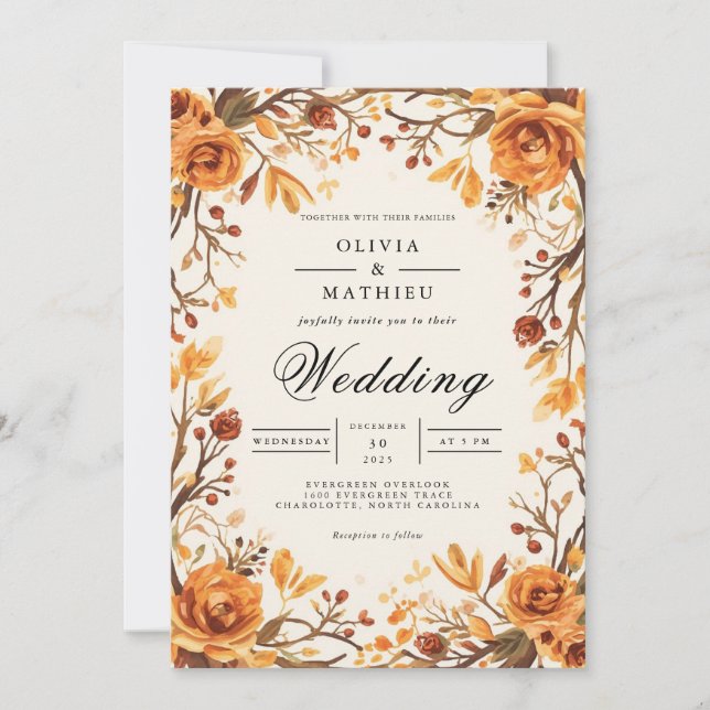 Invitation Amber Floral Branche Mariage (Devant)