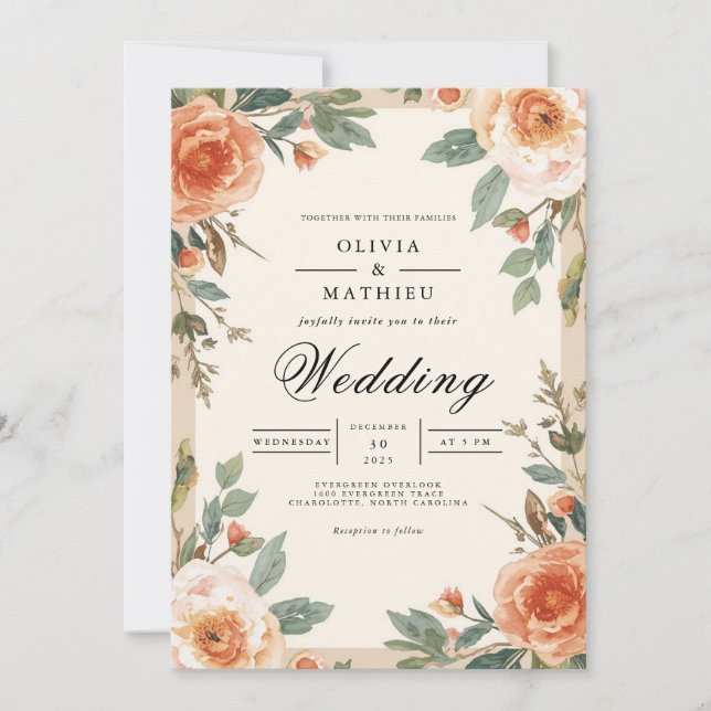 Invitation Amber Floral Brushstroke Wedding (Devant)