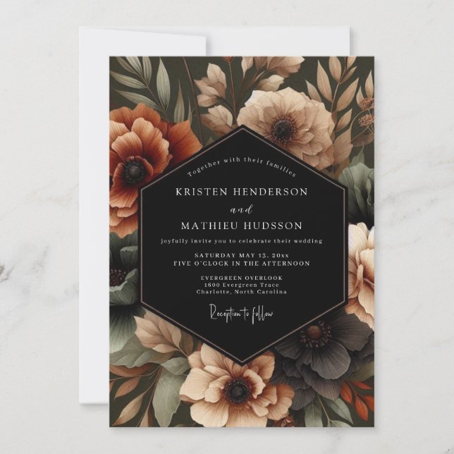 Invitation Amber Floral Moody Wedding (Devant)