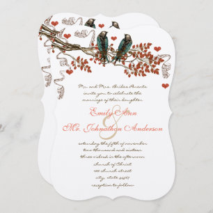 Invitation Amber Glow Fall Leaves Vintage Bird Wedding Invita