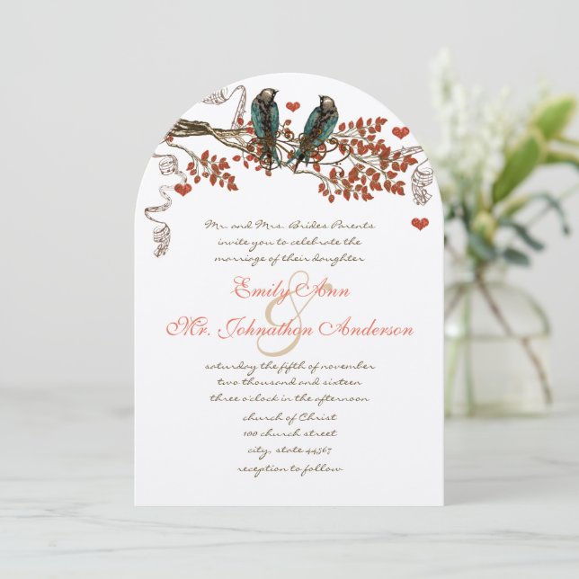 Invitation Amber Glow Mariage Oiseau d'automne  (Debout devant)