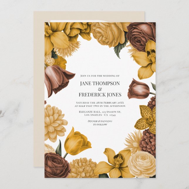 Invitation Amber Honey, Desert Clay & Marigold Bloom Wedding (Devant / Derrière)