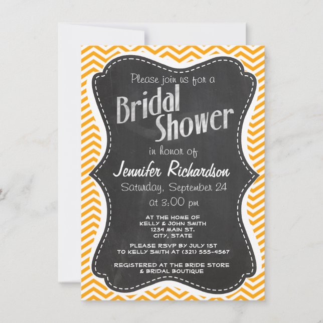 Invitation Amber Orange Chevron ; Vintage Chalkboard look (Devant)