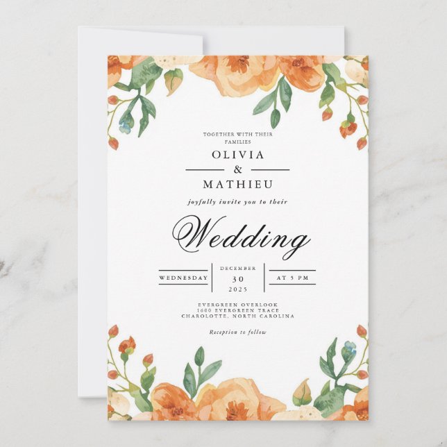 Invitation Amber Peach Floral Arch Mariage (Devant)