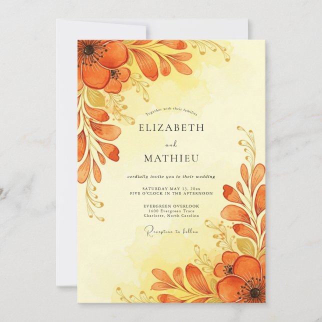 Invitation Amber Watercolor Autumn Wedding (Devant)