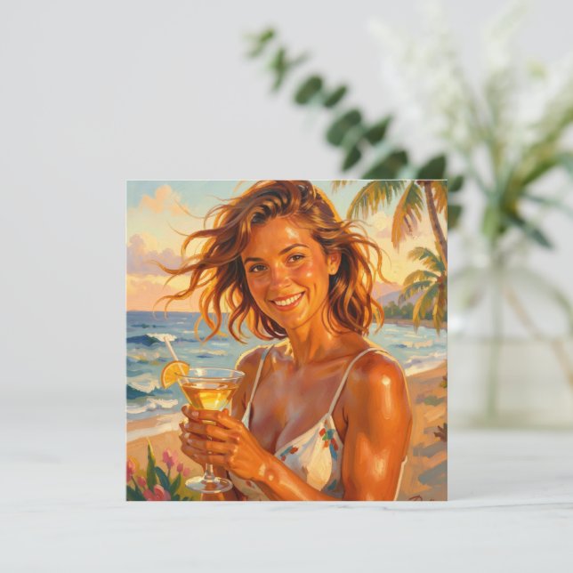 Invitation Ambiance de fête bronzée et éméchée Teint de plage (Debout devant)