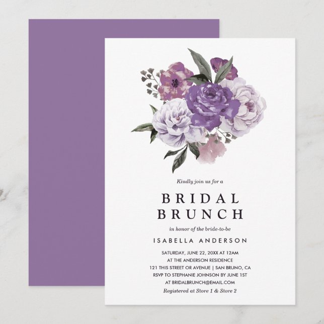 Invitation Ambiance florale romantique Brunch nuptial du prin (Devant / Derrière)