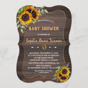 Invitation Ambiance romantique Sunflower Baby shower en bois