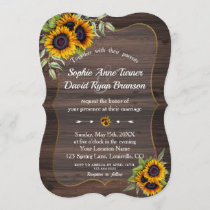 Invitation Ambiance romantique Sunflower Mariage en bois