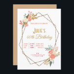 Invitation Ambrose Coral Cadre géométrique Floral 40e anniver<br><div class="desc">Invitation vos invités dans le style de votre fête de 40e anniversaire avec ce design élégant de corail Ambrose et de fleurs couleur crème aux coins supérieur gauche et inférieur droit d'un cadre géométrique coloré. Personnalisez facilement le texte à vos propres détails. Vous pouvez également modifier les styles et les...</div>