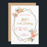 Invitation Ambrose Coral Cadre géométrique Floral 40e anniver<br><div class="desc">Invitation vos invités dans le style de votre fête de 40e anniversaire avec ce design élégant de corail Ambrose et de fleurs couleur crème aux coins supérieur gauche et inférieur droit d'un cadre géométrique coloré. Personnalisez facilement le texte à vos propres détails. Vous pouvez également modifier les styles et les...</div>