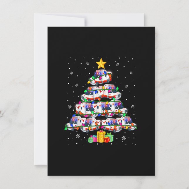 Invitation Ambulance Voiture Noël Arbre Lumières Fantastique  (Devant)