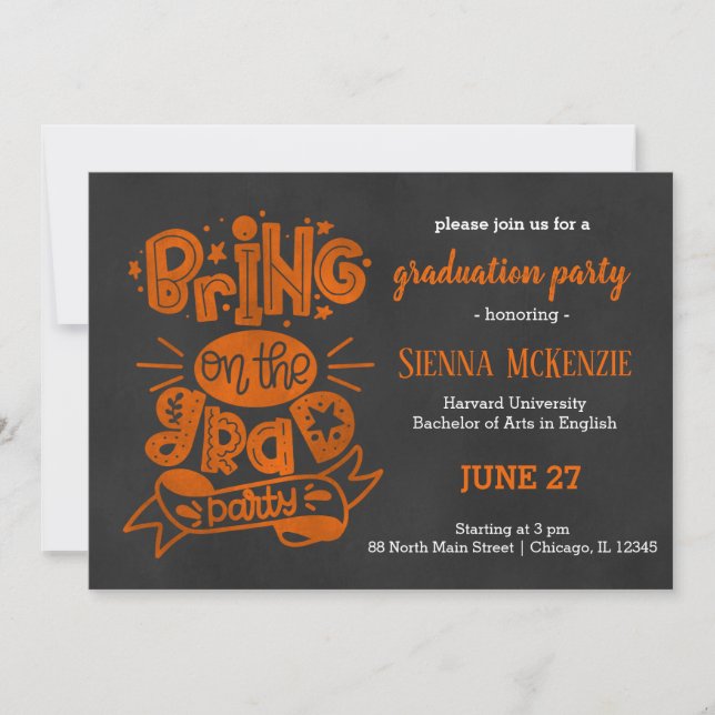 Invitation Amène à la grande fête - Orange (Devant)
