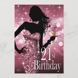 Invitation Amenez le Bling Sparkle 21e anniversaire  mauve