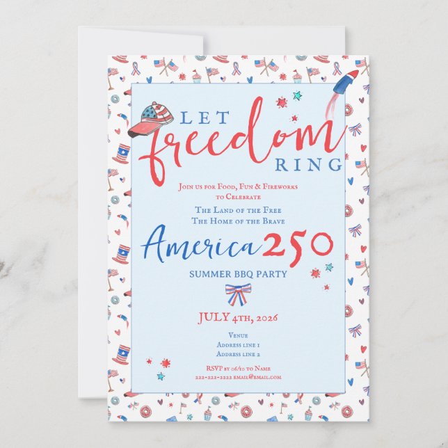 Invitation America 250 Patriotic Let Freedom Ring 4th of July (Devant)