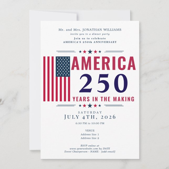 Invitation America 250 USA Flag Patriotic 4th of July Formal (Devant)