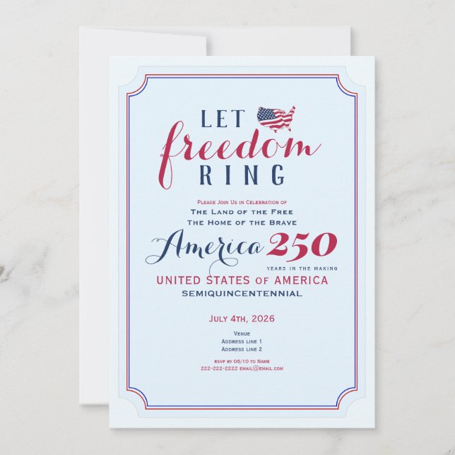 Invitation America 250 Years USA Anniversary Let Freedom Ring (Devant)