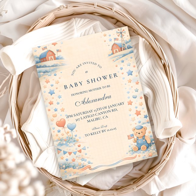 Invitation American Boy Red White Blue Baby Shower (Créateur téléchargé)