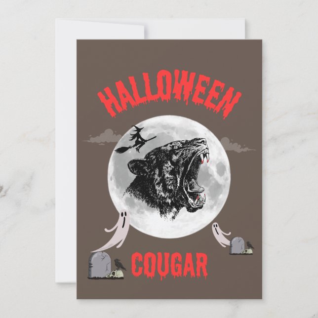 Invitation american cougar on halloween night with crows (Devant)