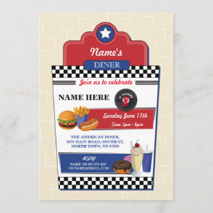 Invitation American Diner Birthday Party Burger 1950 Invitati