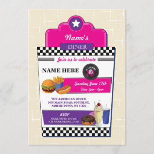 Invitation American Diner Birthday Party Burger Girls Invitat