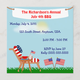 Invitation American Flag Chair 4 juillet ou Memorial Day BBBQ