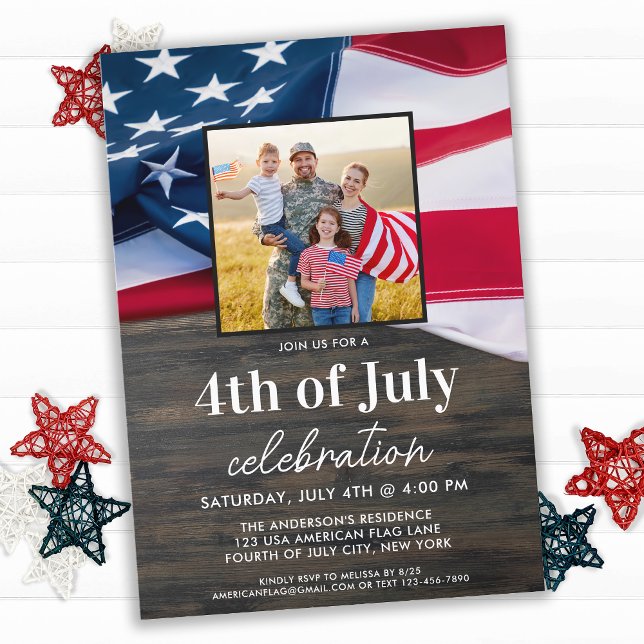 Invitation American Flag Family Photo 4 juillet Party (Créateur téléchargé)