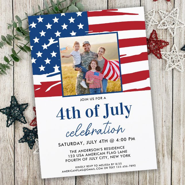 Invitation American Flag Family Photo 4 juillet Party (Créateur téléchargé)