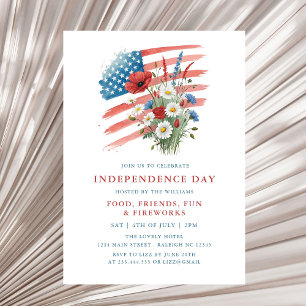 Invitation American Flag Floral 4 juillet Party