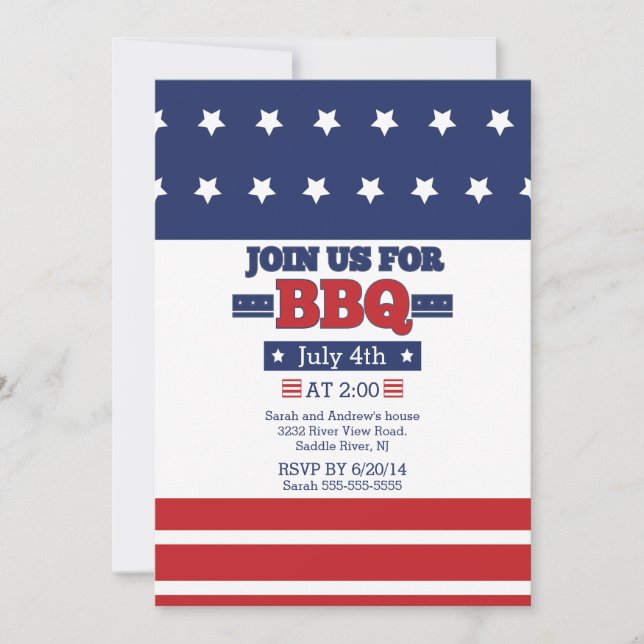 Invitation American Flag Stars & Stripes 4 juillet (Devant)