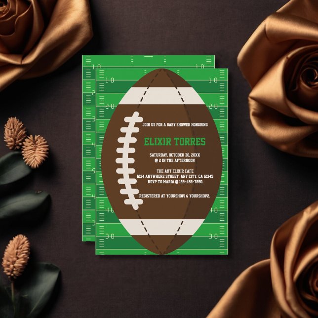 Invitation American Football Brown & Green Color Baby shower (Créateur téléchargé)
